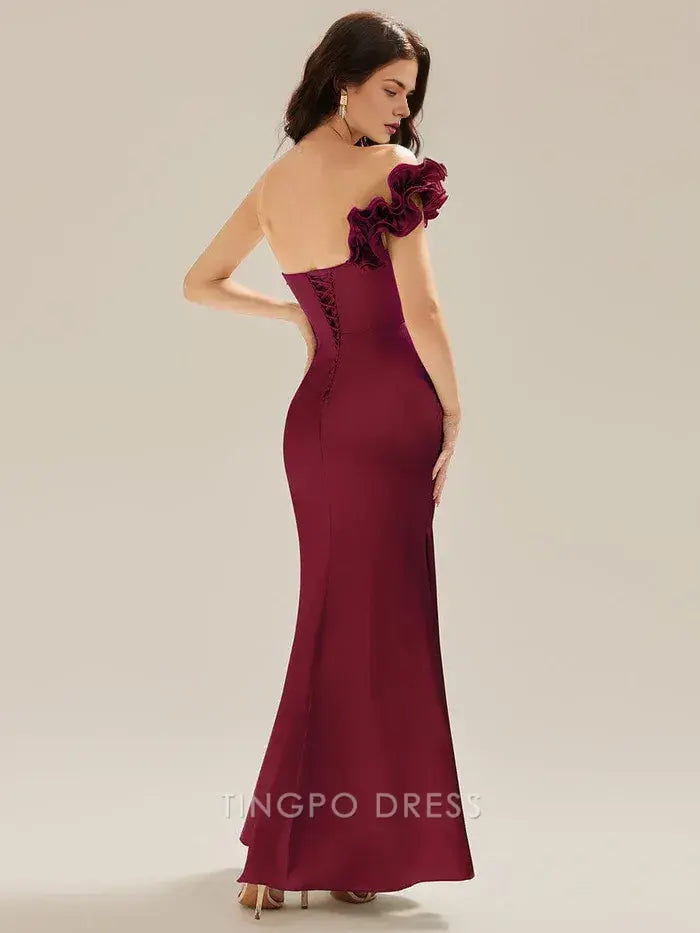 Elegant One - Shoulder Ruffled Mermaid Ankle-Length Maxi Dress Prom Dress